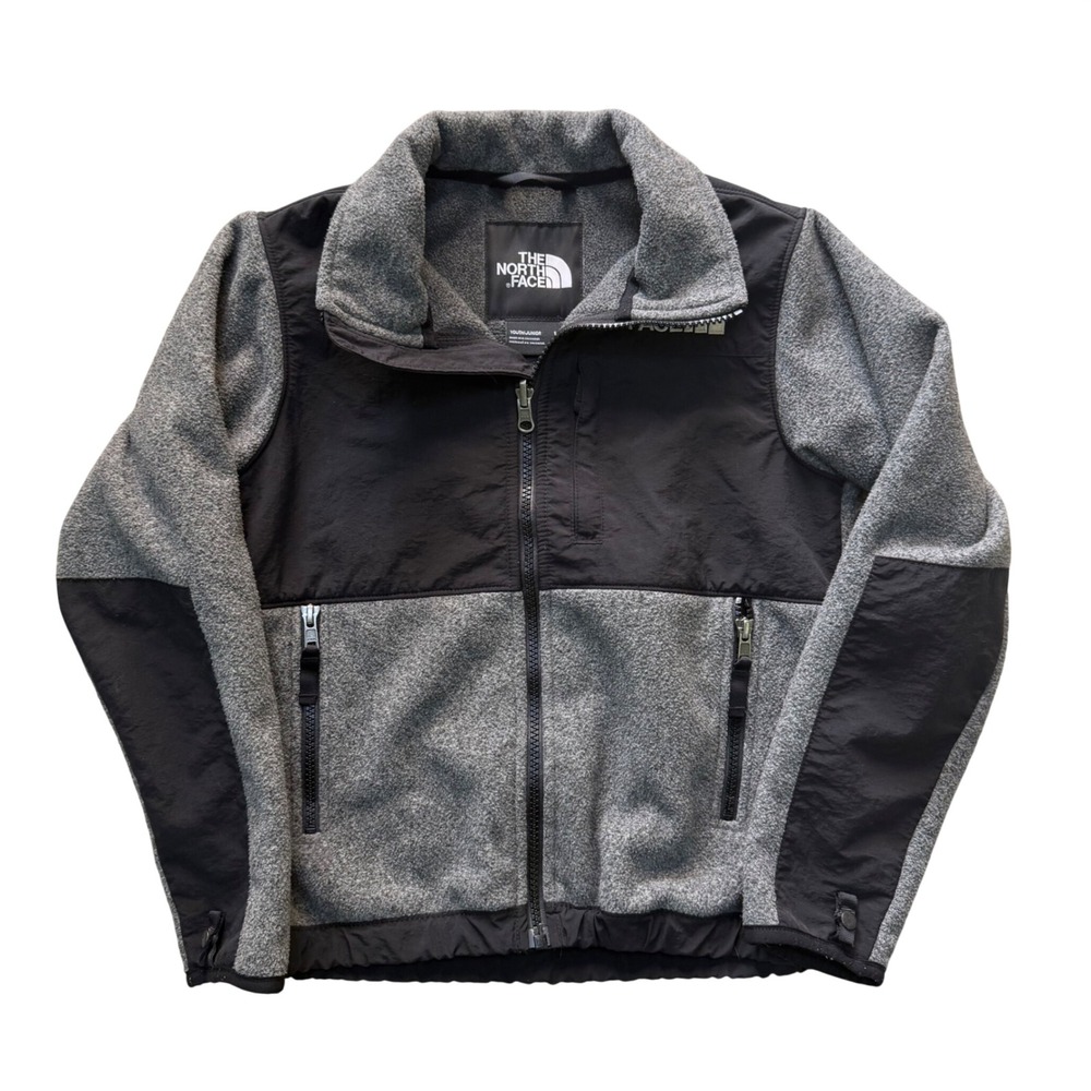 The North Face Kids Denali Fleece Jacket Gray Black Youth Small 7/8 Zip Up
